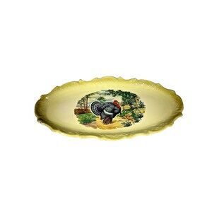 Vintage HOMER LAUGHLIN Oval TURKEY Platter Scalloped Edges YelIow Ivory